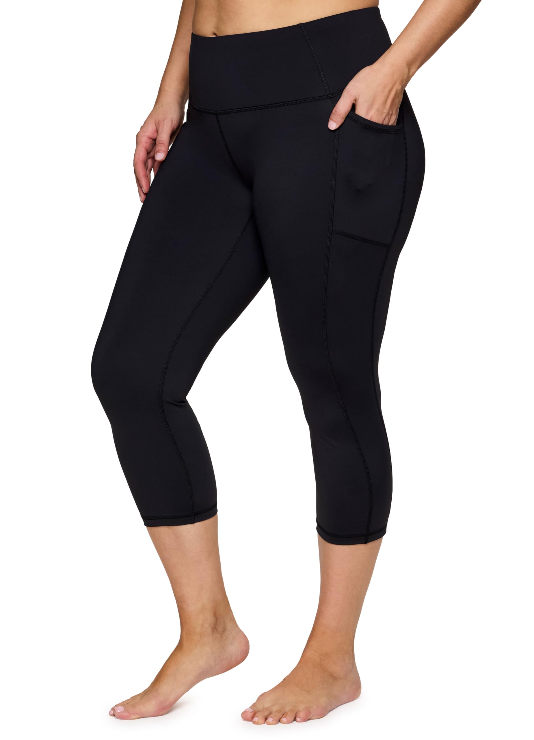 RBX Activewear Plus Size Capri Length High Waist Legging for Women Squat Proof Running Yoga Pants with Pockets