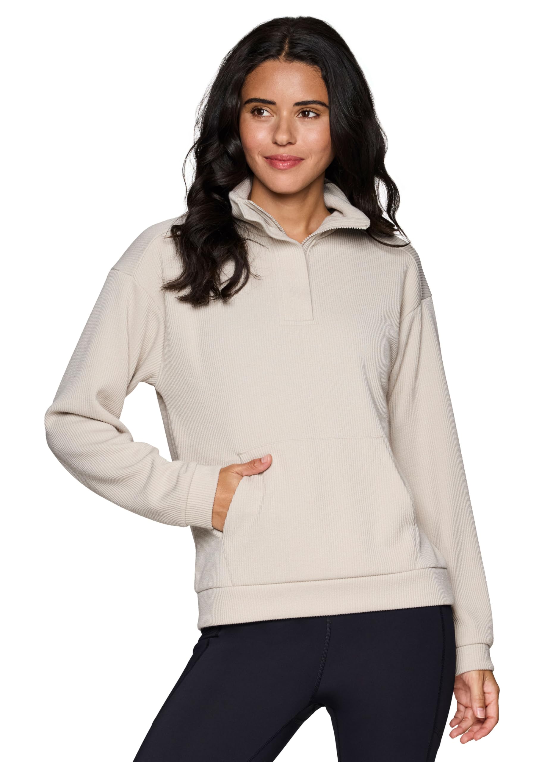 RBX Active Women's Lightweight Soft Ribbed Ottoman Mock Neck Sweatshirt in Regular/Plus Sizes
